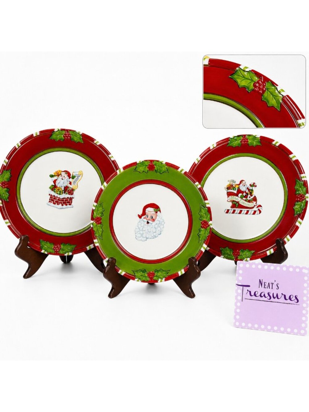 Christopher Radko LETTERS TO SANTA Ironstone Christmas Salad Lunch Plate Set 3